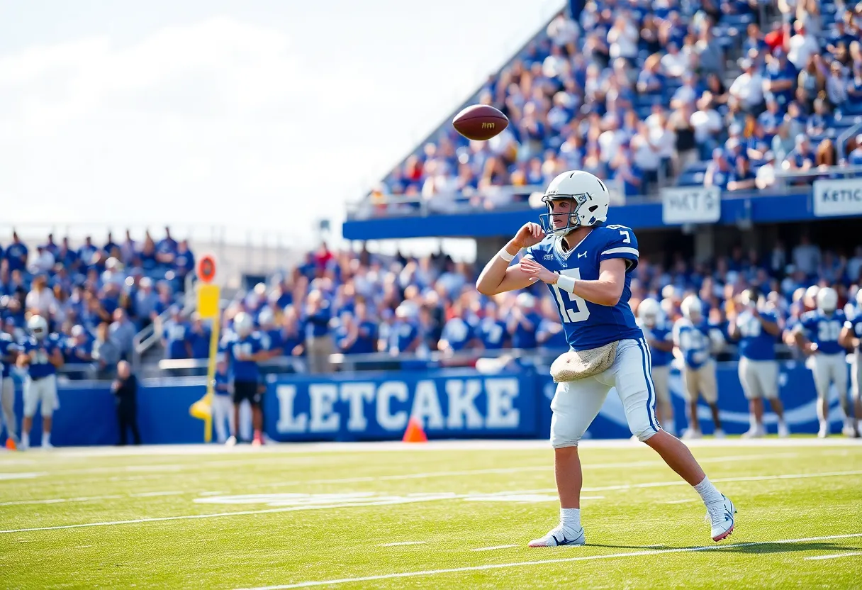 Quarterback training on a Kentucky Wildcats football field