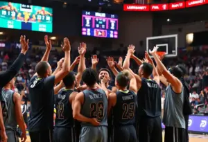 Kentucky Wildcats team celebrating a basketball victory
