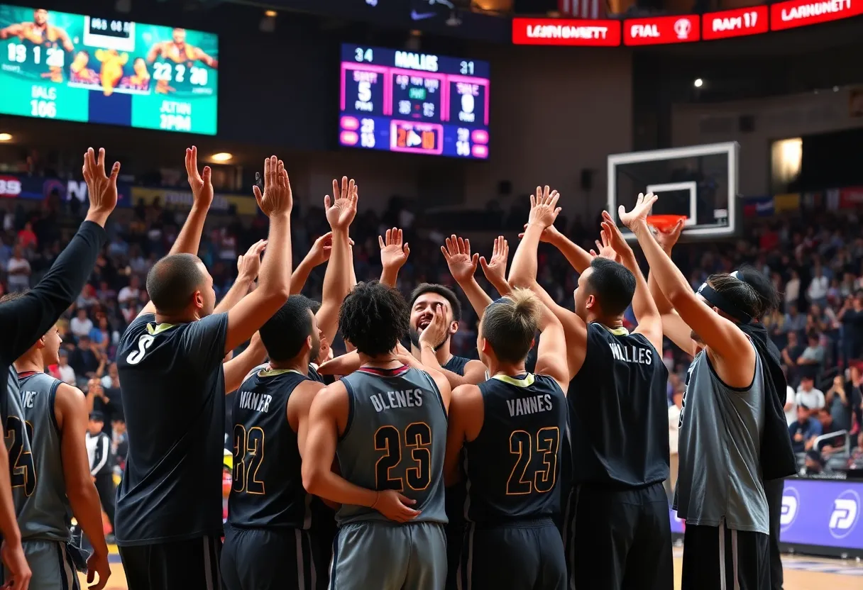 Kentucky Wildcats team celebrating a basketball victory