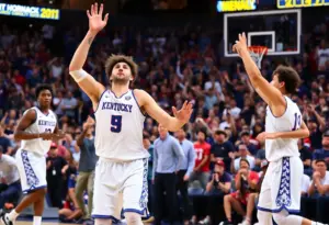 Kentucky Wildcats basketball team celebrating victory against Mississippi State