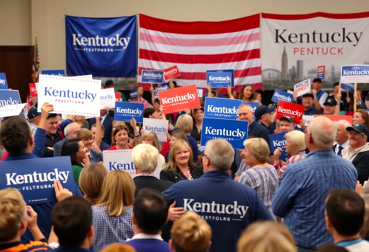 Supporters of Charles Booker and Rand Paul at a political rally in Kentucky
