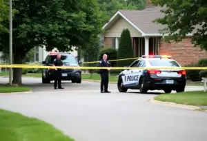 Police officers securing the scene of a crime in Lafayette, Indiana.