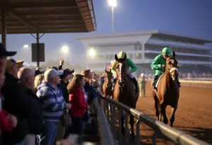 Horses racing at the Leonatus Stakes in Turfway Park