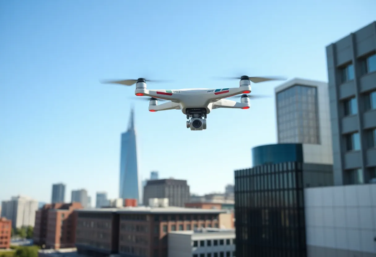 Drone providing aerial support for emergency services in Lexington