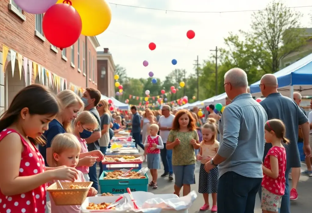 Families participating in Lexington community celebrations with festive decorations and activities.
