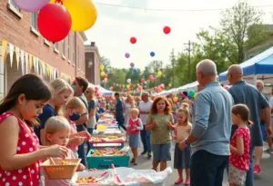 Families participating in Lexington community celebrations with festive decorations and activities.