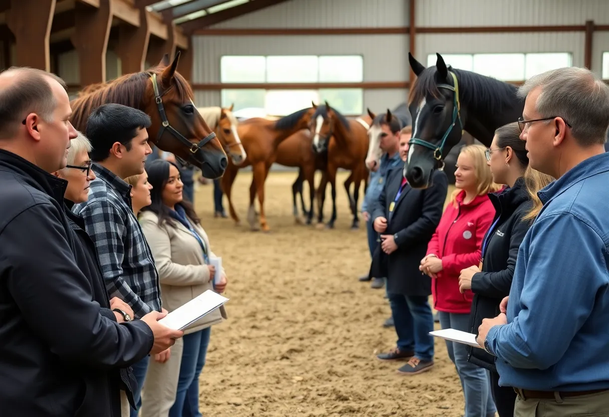 Group of professionals participating in an equine seminar focused on hoof health.