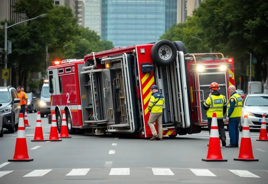 Fire engine overturned on West Main Street, Lexington