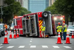 Fire engine overturned on West Main Street, Lexington