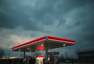 Gas station setting with a sense of caution