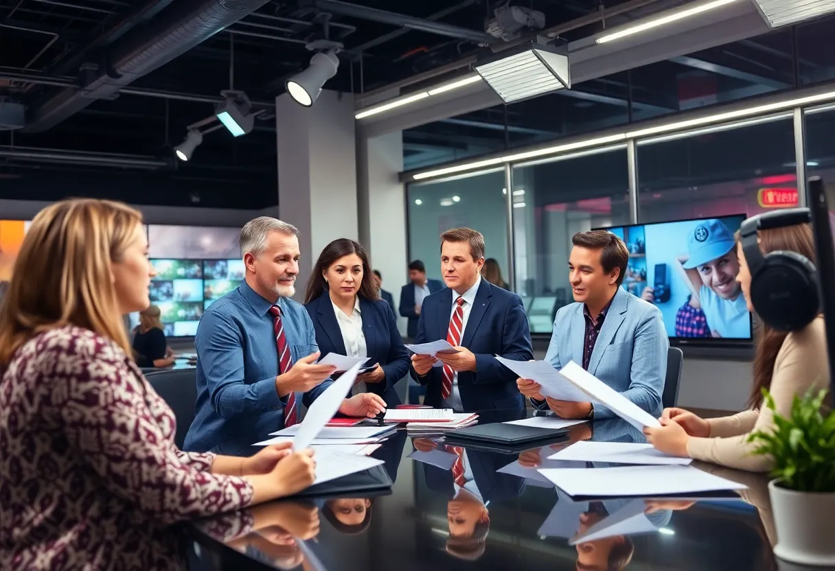 Journalists at the Lexington Herald-Leader working collaboratively in a newsroom.