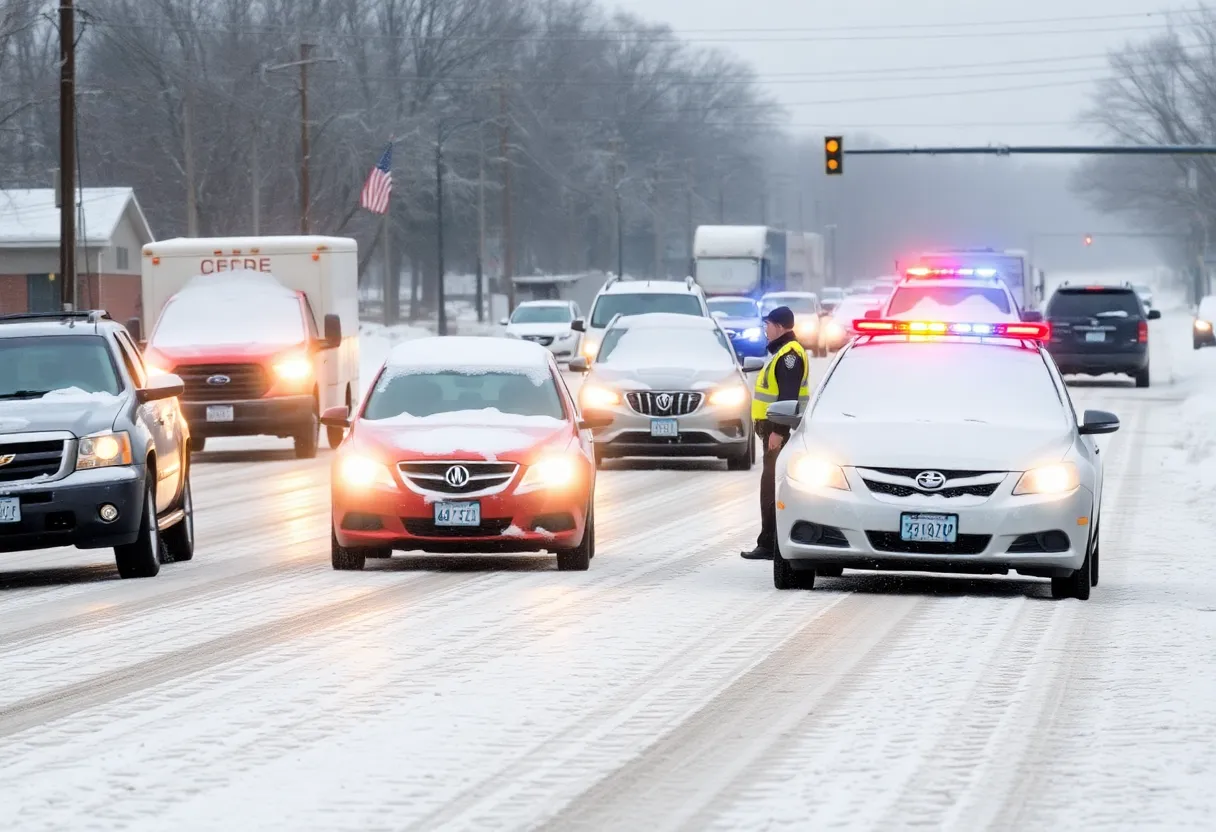 Police assisting drivers in snowy conditions in Lexington