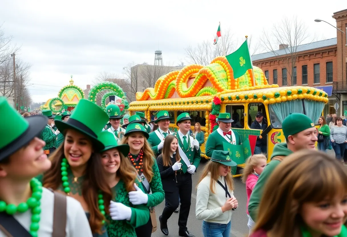 Colorful floats and participants at the Lexington St. Patrick's Parade