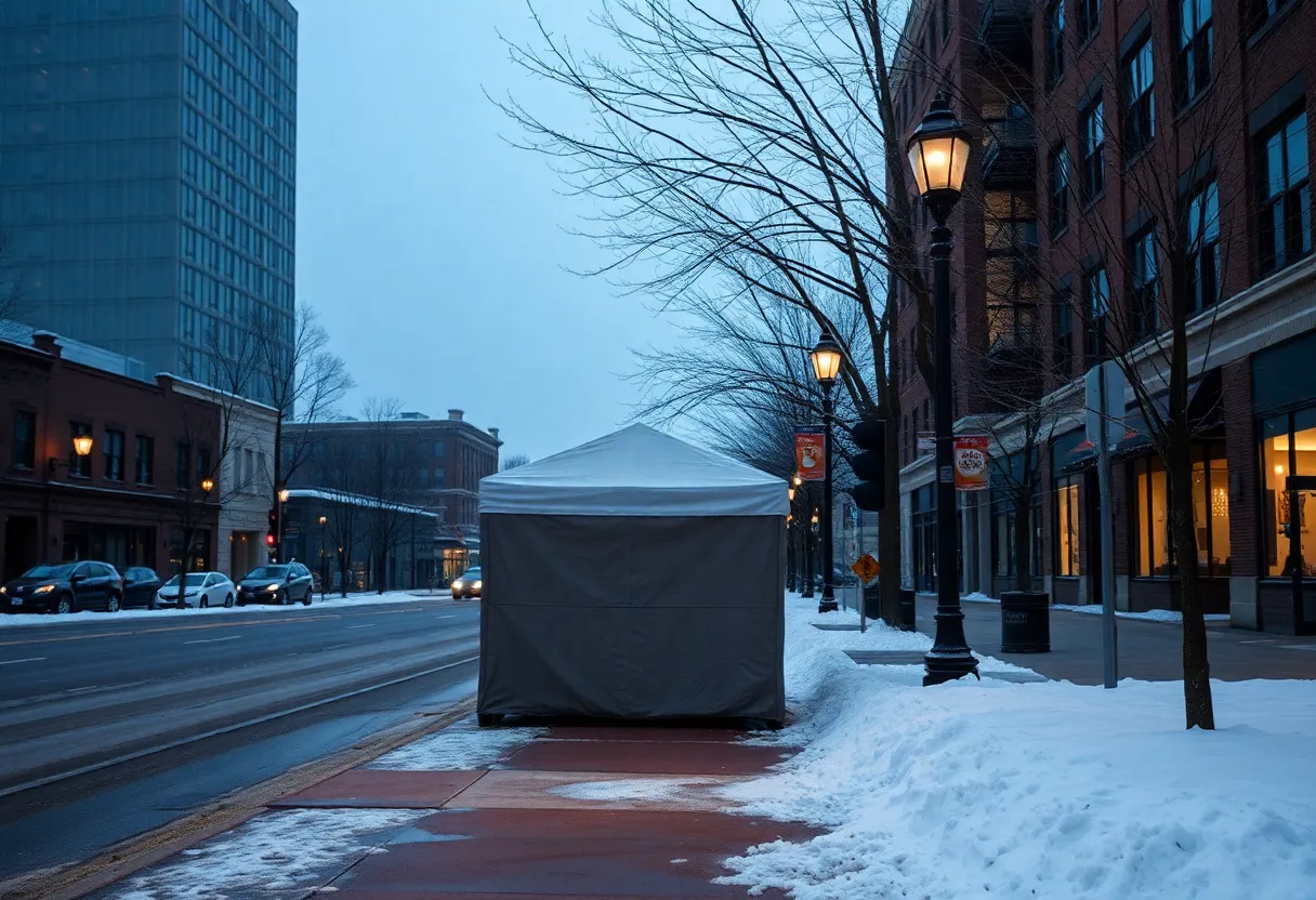 Temporary winter shelter in Lexington, Kentucky during extreme cold weather.