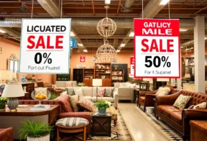 Display of home furnishings available at liquidation sales in Lexington KY.