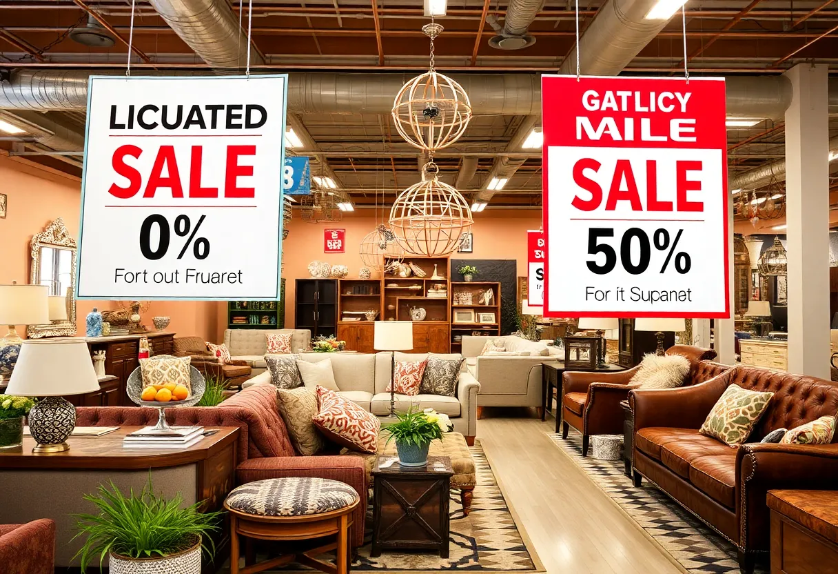 Display of home furnishings available at liquidation sales in Lexington KY.