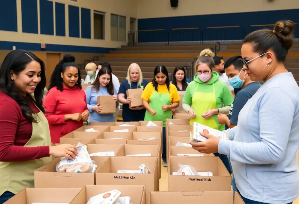 Volunteers packing nutritious meal kits at an event in Lexington.