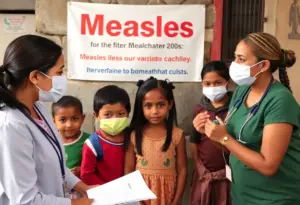 Public health officials discussing measles vaccination