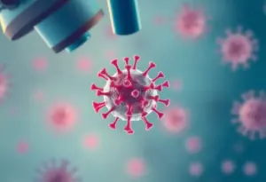 Microscopic view of the measles virus