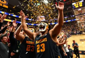 Missouri Tigers team celebrating after victory
