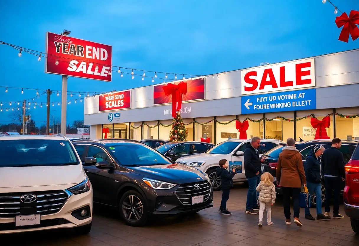 Customers exploring vehicles at Paul Miller Ford's year-end event
