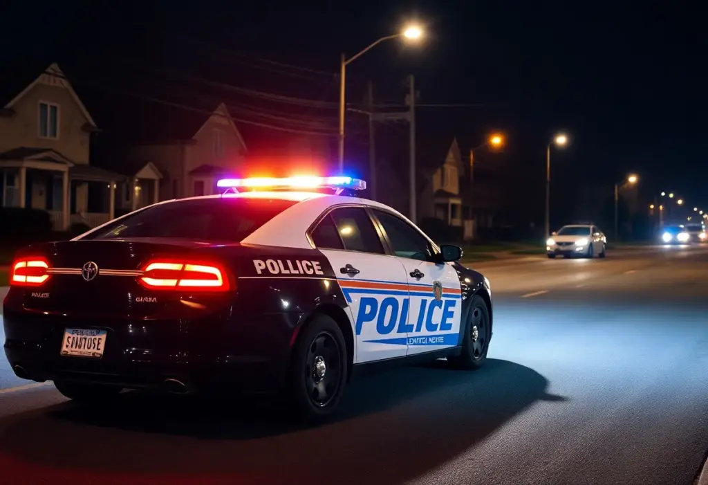 Police car with flashing lights in Lexington, Kentucky