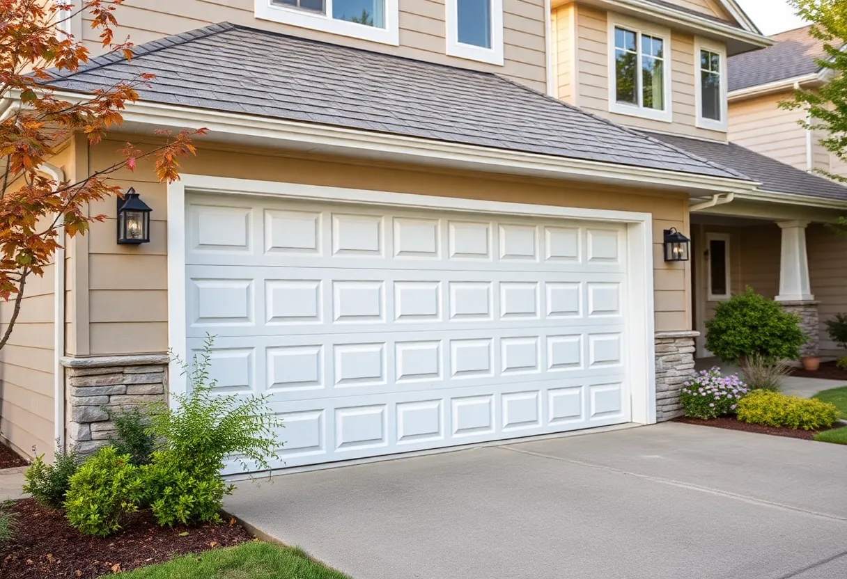 Quality Garage Door Services logo on a garage door