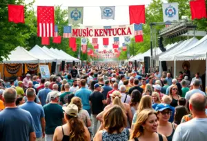 Crowd enjoying the Railbird Music Festival with stages and artists performing in Lexington.