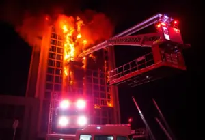 Firefighters responding to a fire at Ramada Princess Hotel