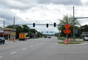Construction signs at a road closure in Ashland Kentucky