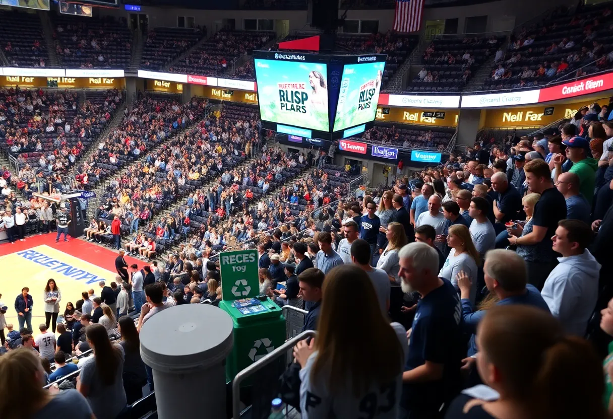Fans participating in sustainability activities at Rupp Arena's Green Game