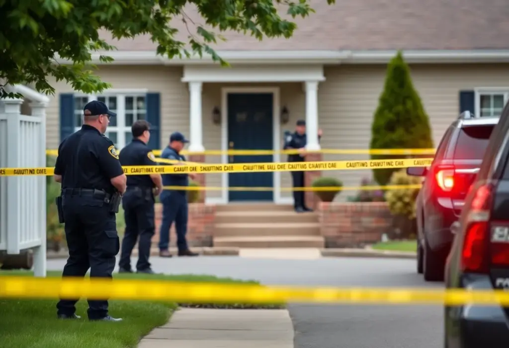 Police investigating the shooting incident outside a house.