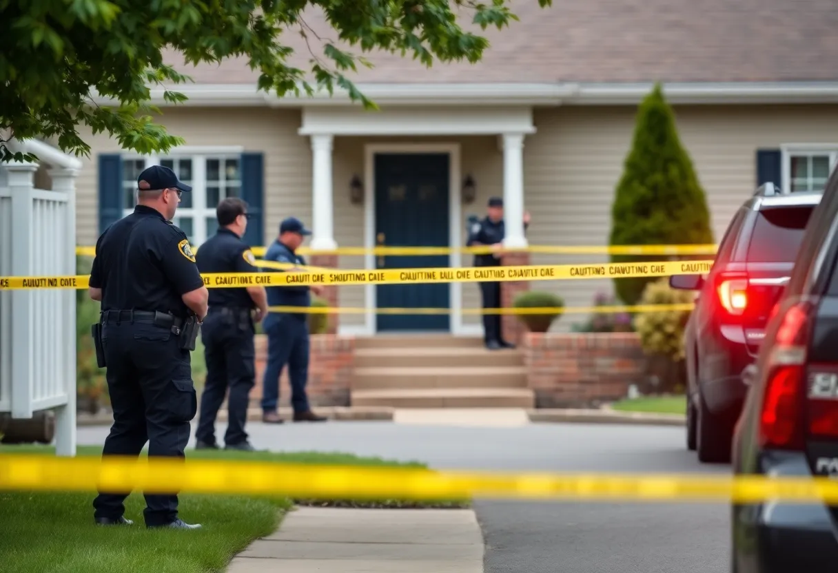 Police investigating the shooting incident outside a house.