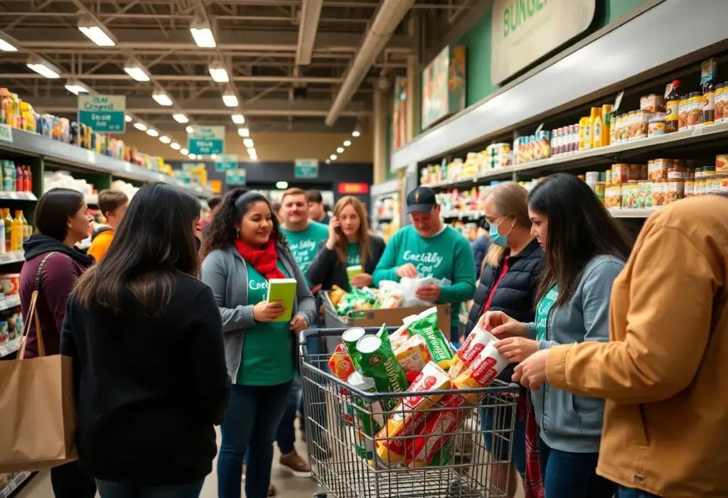 Volunteers helping shoppers at the Shop & Share event.