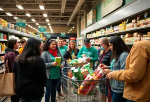 Volunteers helping shoppers at the Shop & Share event.