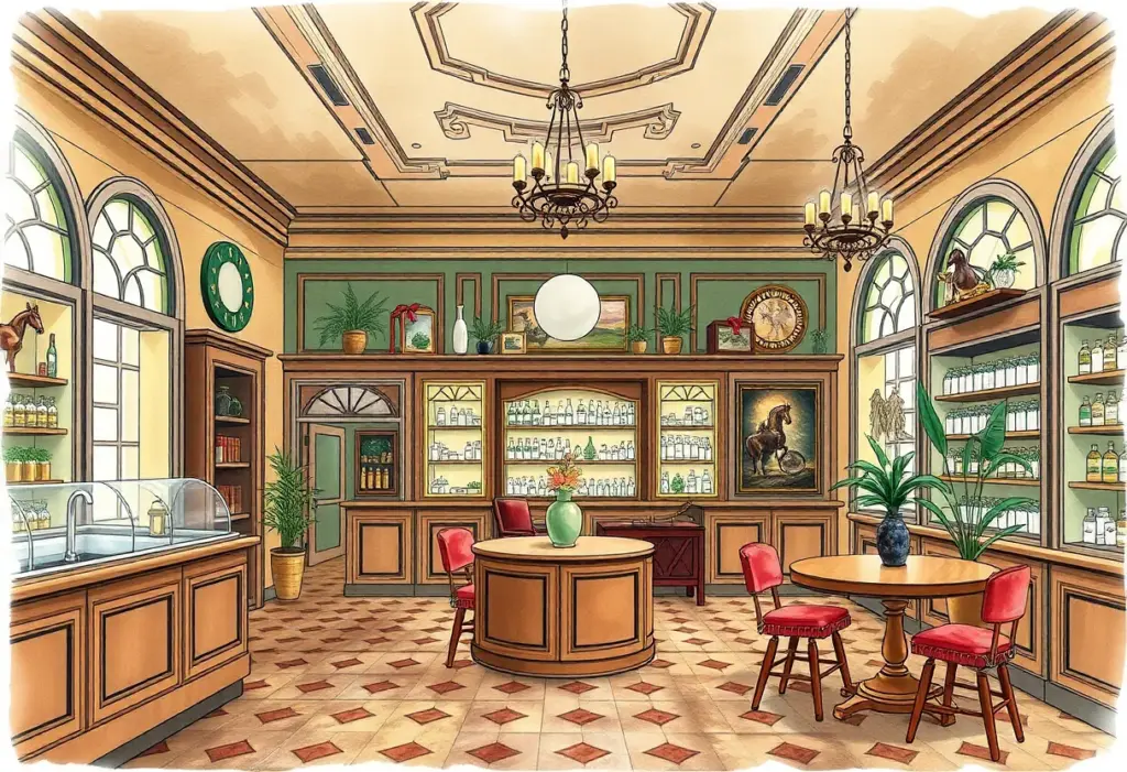 Inside view of Speakeasy Dispensary showcasing equestrian-inspired design.