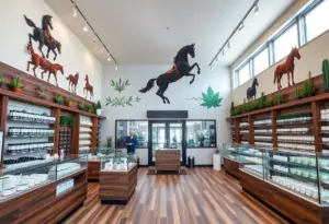 Interior view of Speakeasy Dispensary in Lexington with equestrian-themed decor
