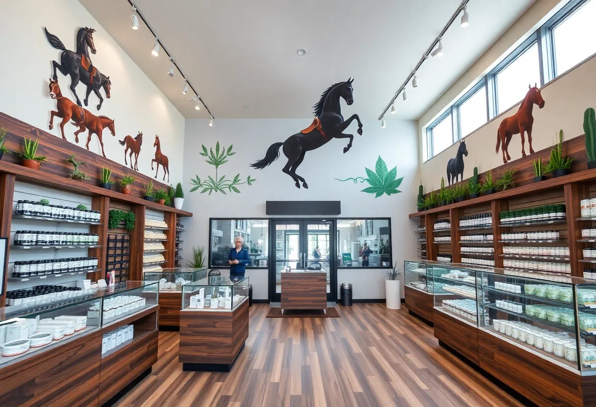 Interior view of Speakeasy Dispensary in Lexington with equestrian-themed decor