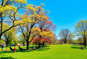 Clear blue skies and sunny weather in Lexington Kentucky park.