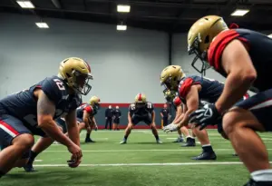 Football offensive lineman training in Kentucky