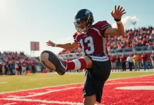 Football punter kicking the ball during a game