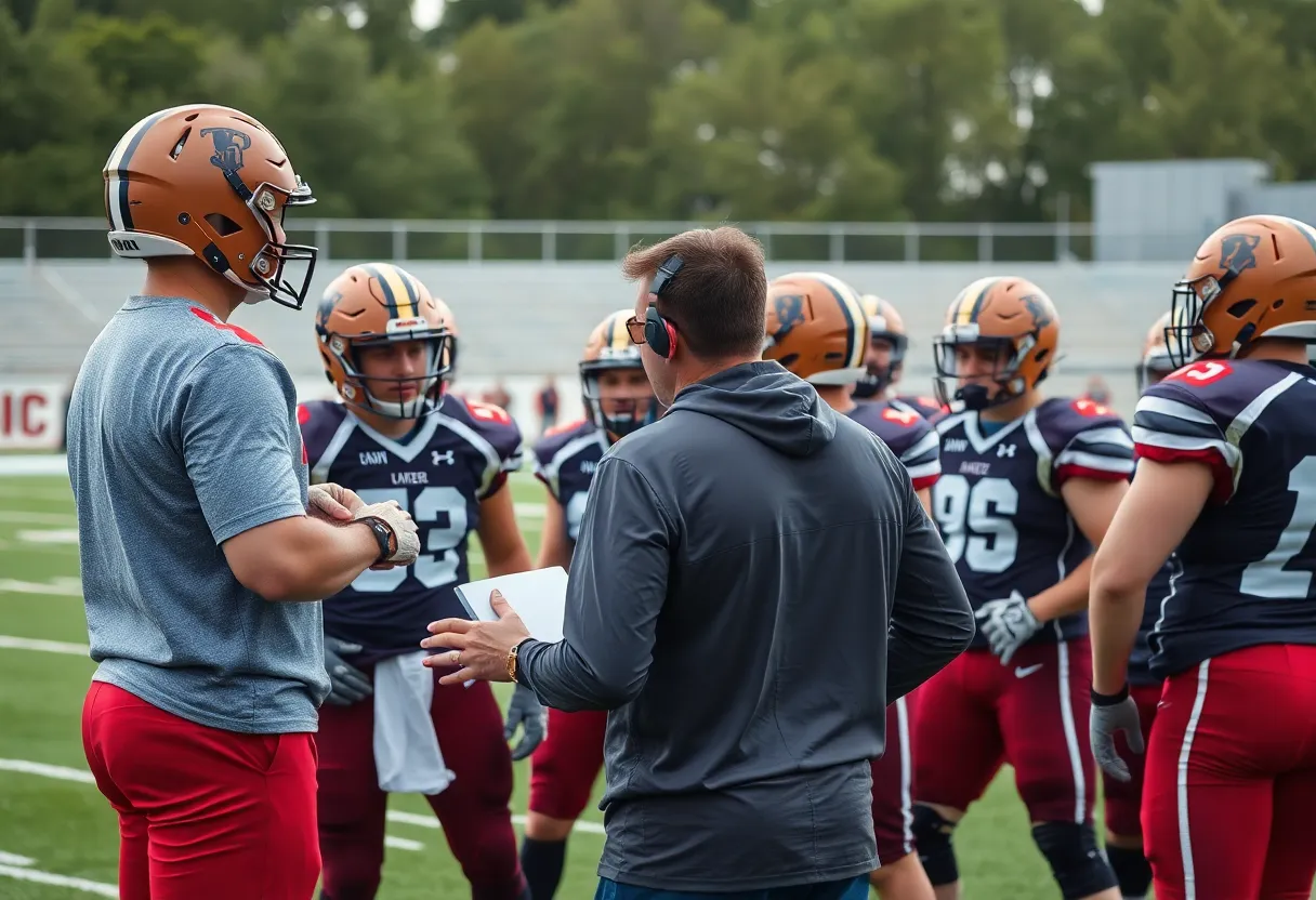 Coaches leading a football training session at the University of Kentucky.