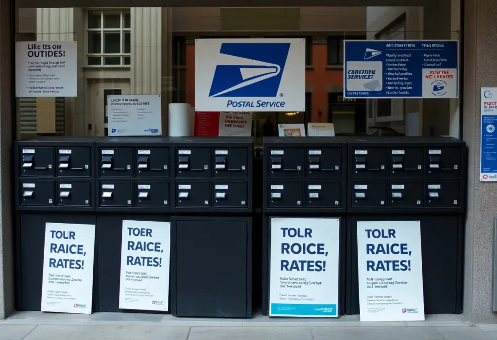 USPS office showcasing price increase signage