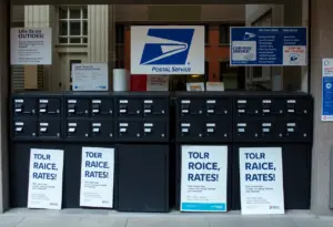 USPS office showcasing price increase signage
