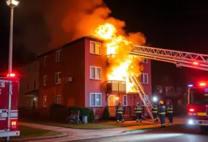 Firefighters battling a house fire in Versailles Kentucky