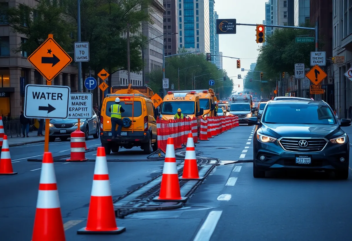 Repair crews working on a water main break in Lexington