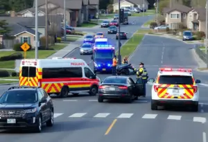 Emergency responders at a car accident scene in Lexington