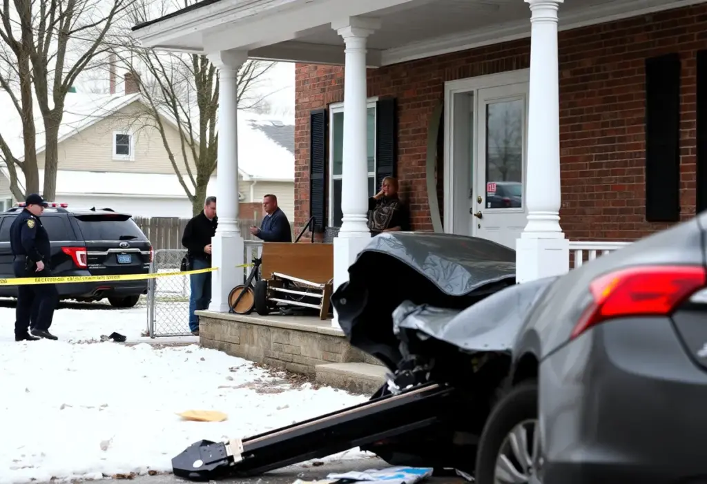 Vehicle damage to front porch of a Lexington home.