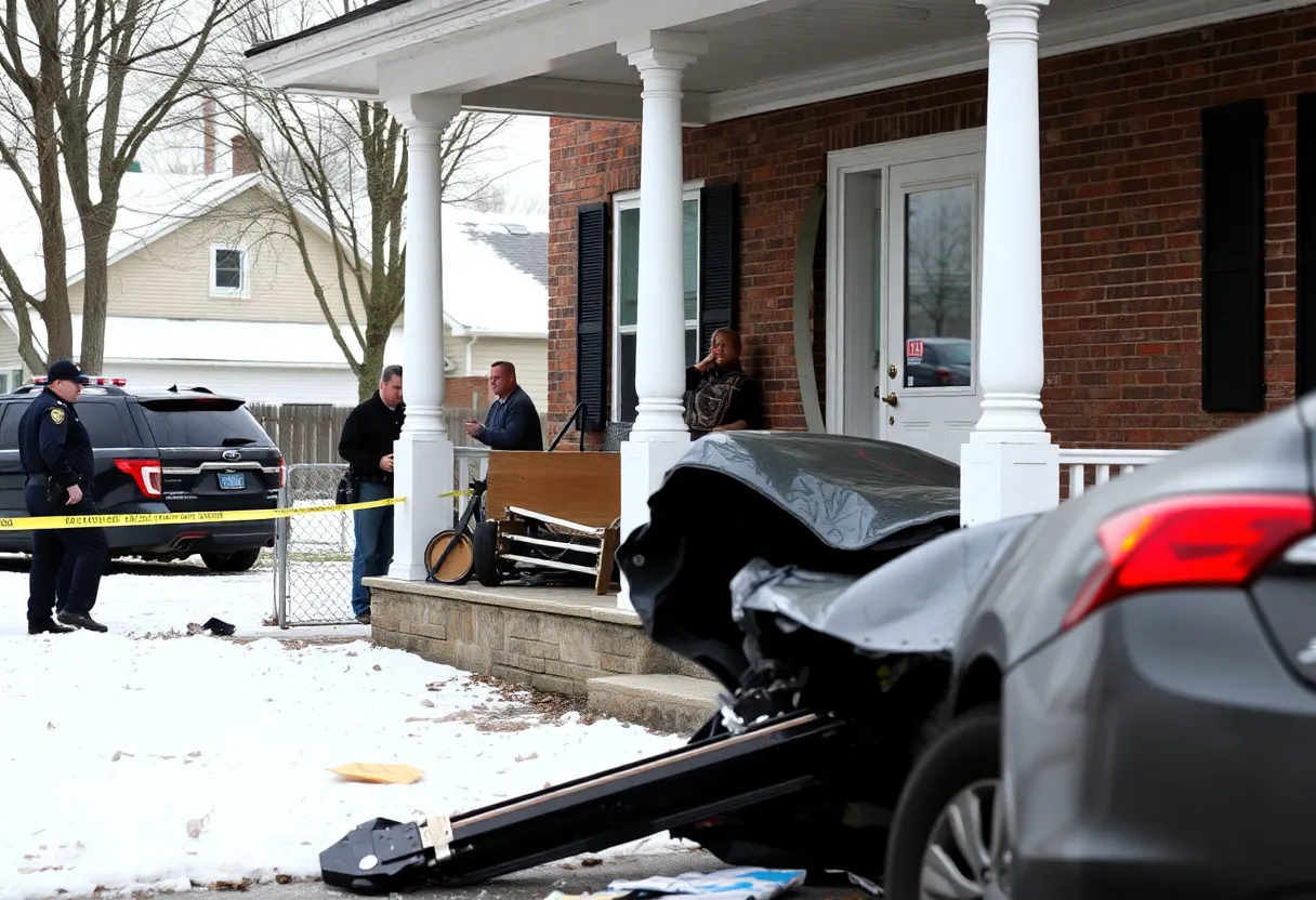 Vehicle damage to front porch of a Lexington home.