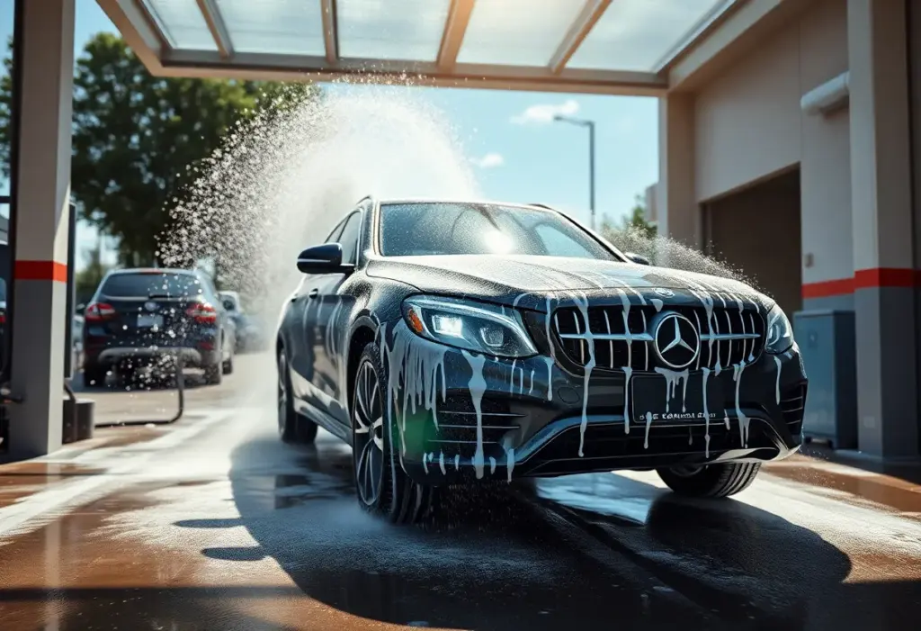 Car being washed to remove winter salt